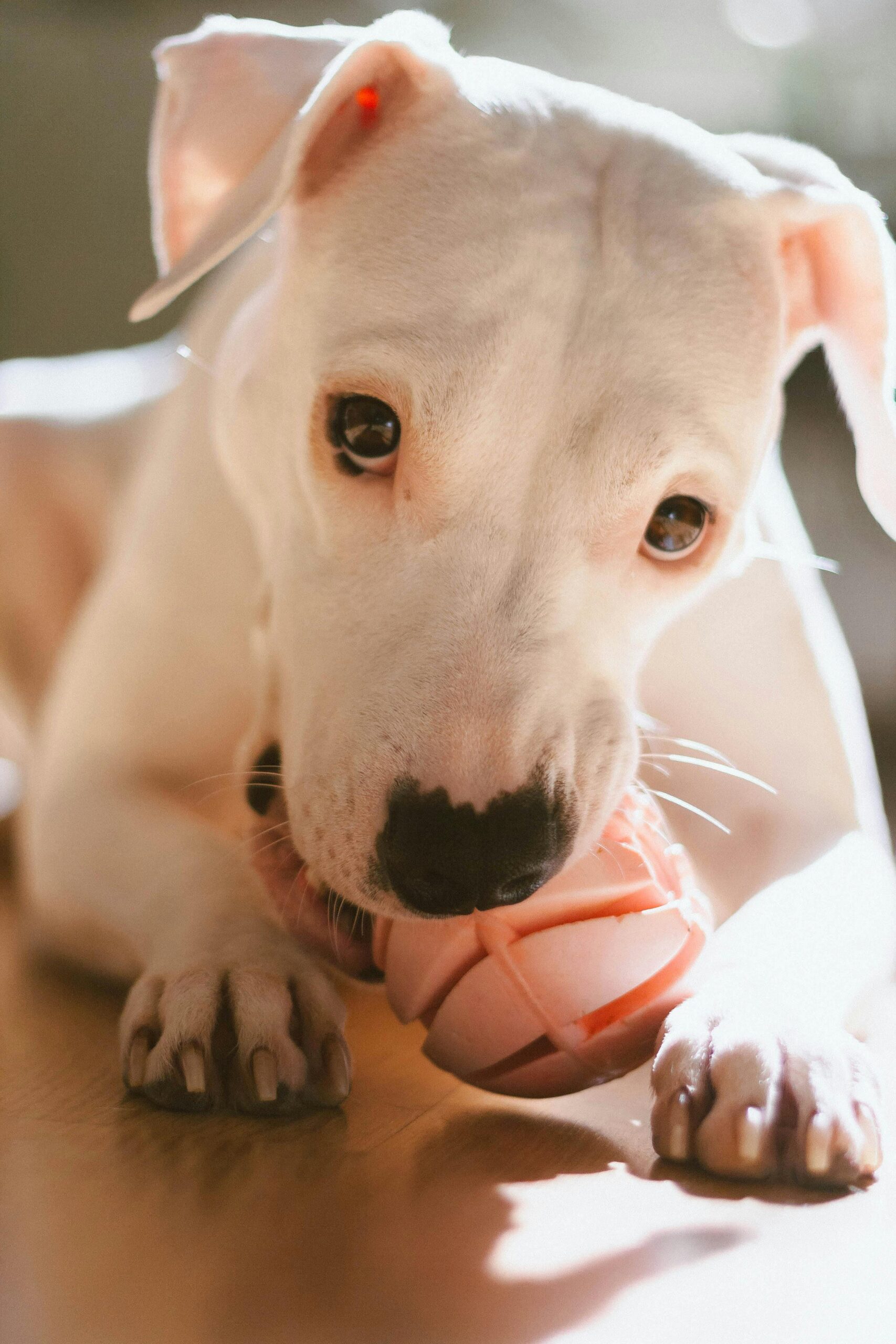  Puppy chewing on a toy to soothe teething pain