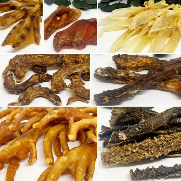 60 pcs Mixed special selection of Natural Dog treats | Chicken Dog Treats | Duck Dog Treats | Rabbit Ear | Lamb Tripe Dog Treats | Pork ears